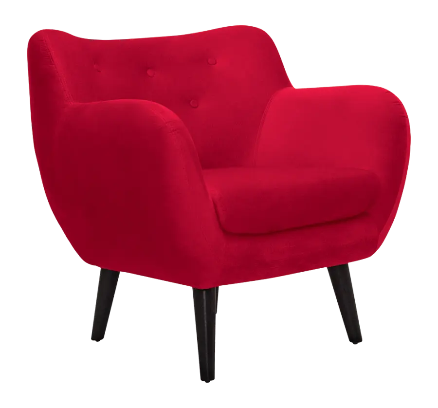 MONARCH - 1, křeslo, tmavé dřevo, čalouněné, látka červená